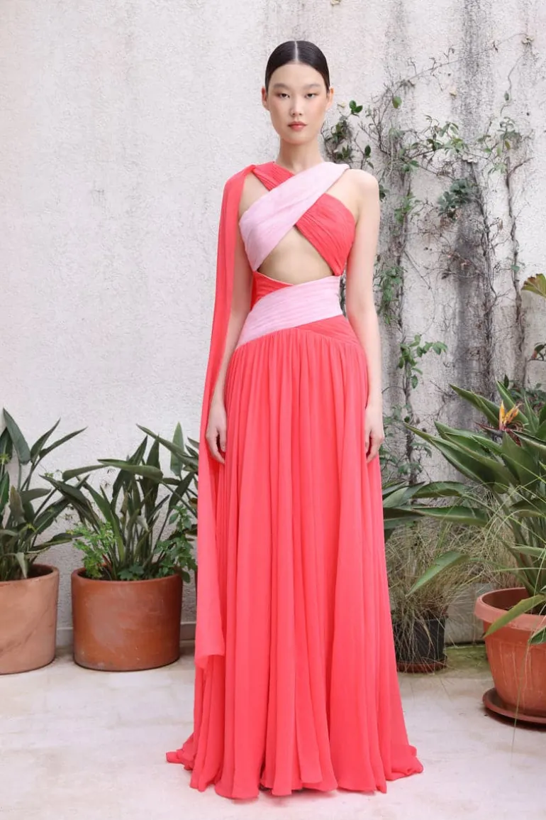 Dresses<CULT MIA RAIN PINK CORAL A-LINE MAXI DRESS Pink/Coral
