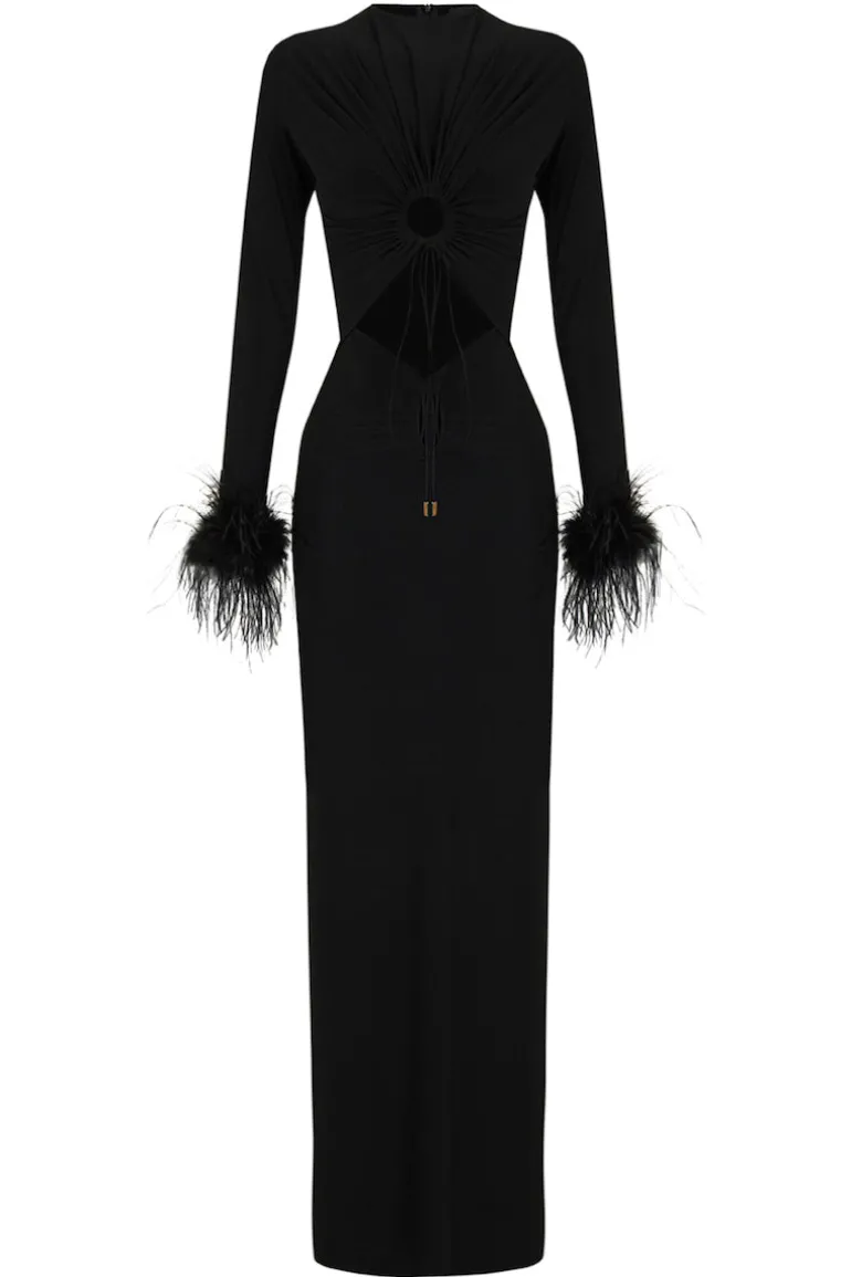 Dresses | Midi Dresses<CULT MIA RECYCLED KNITTED DRESS AND FEATHERS IN Black