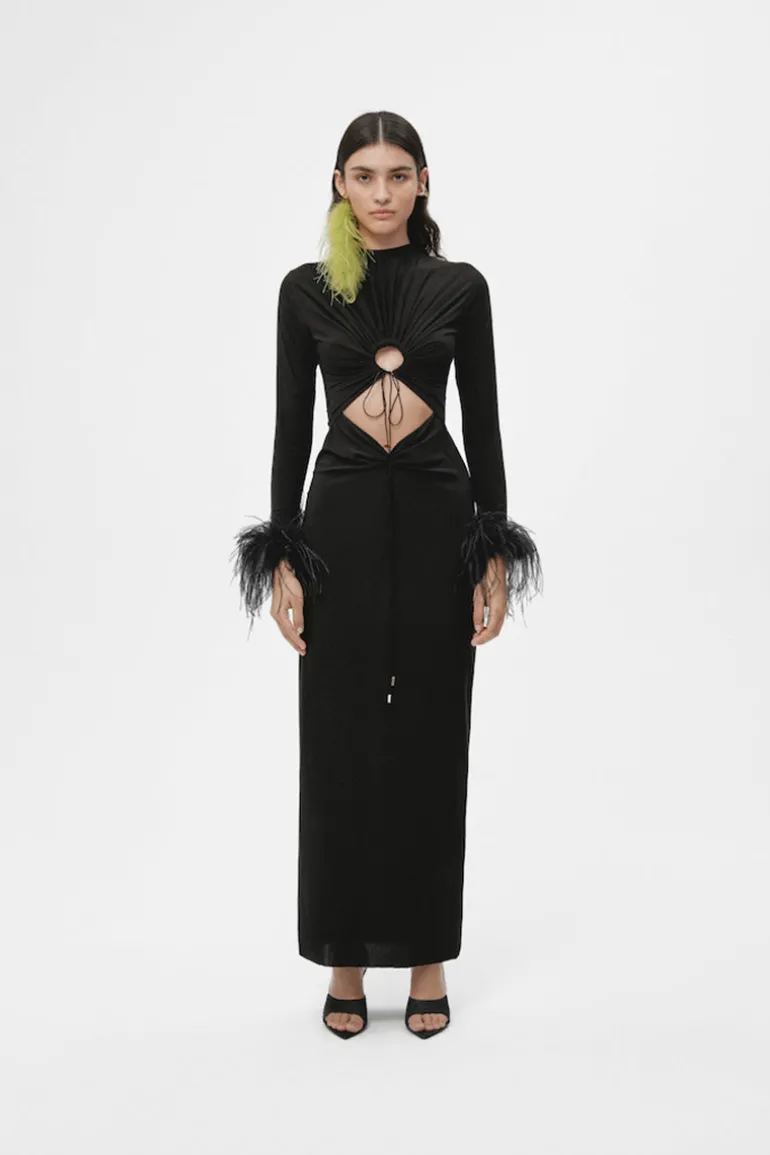 Dresses | Midi Dresses<CULT MIA RECYCLED KNITTED DRESS AND FEATHERS IN Black