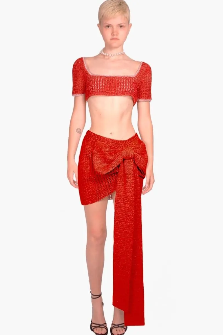 Skirts<CULT MIA CROCHET BOW SKIRT Red