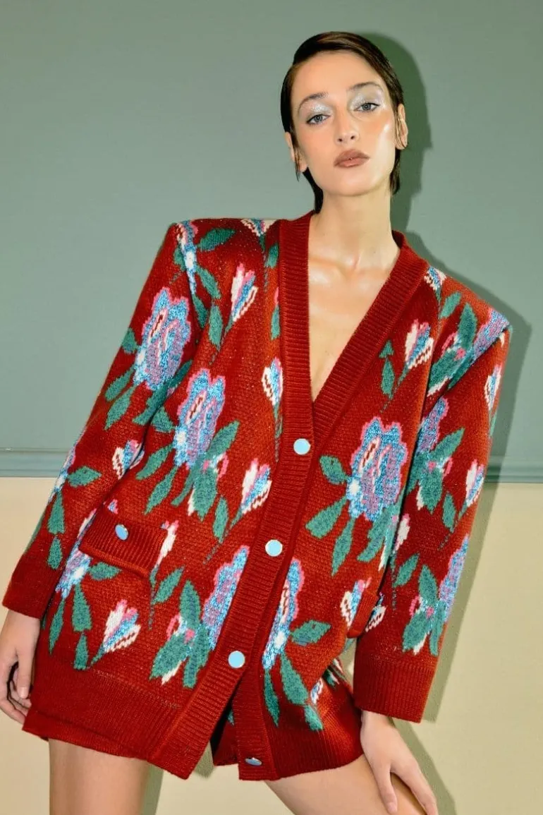 Jackets<CULT MIA RED FLORAL DETAIL WOOL AND MOHAIR-BLEND CARDIGAN
