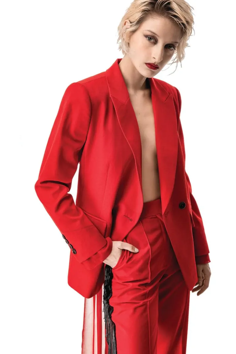 Jackets<CULT MIA GABARDINE JACKET WITH CHIFFON BACK Red