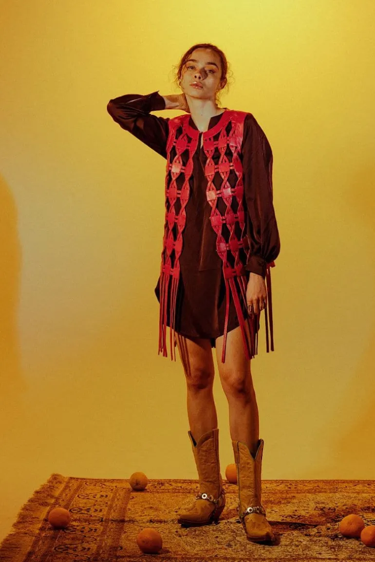 Jackets<CULT MIA HEATHER LEATHER VEST Red