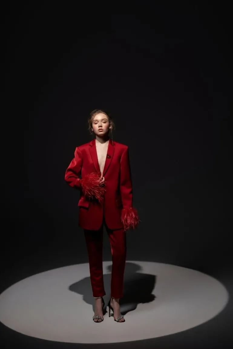 Pants<CULT MIA KATHRYN TAFFETA STRAIGHT PANTS Red