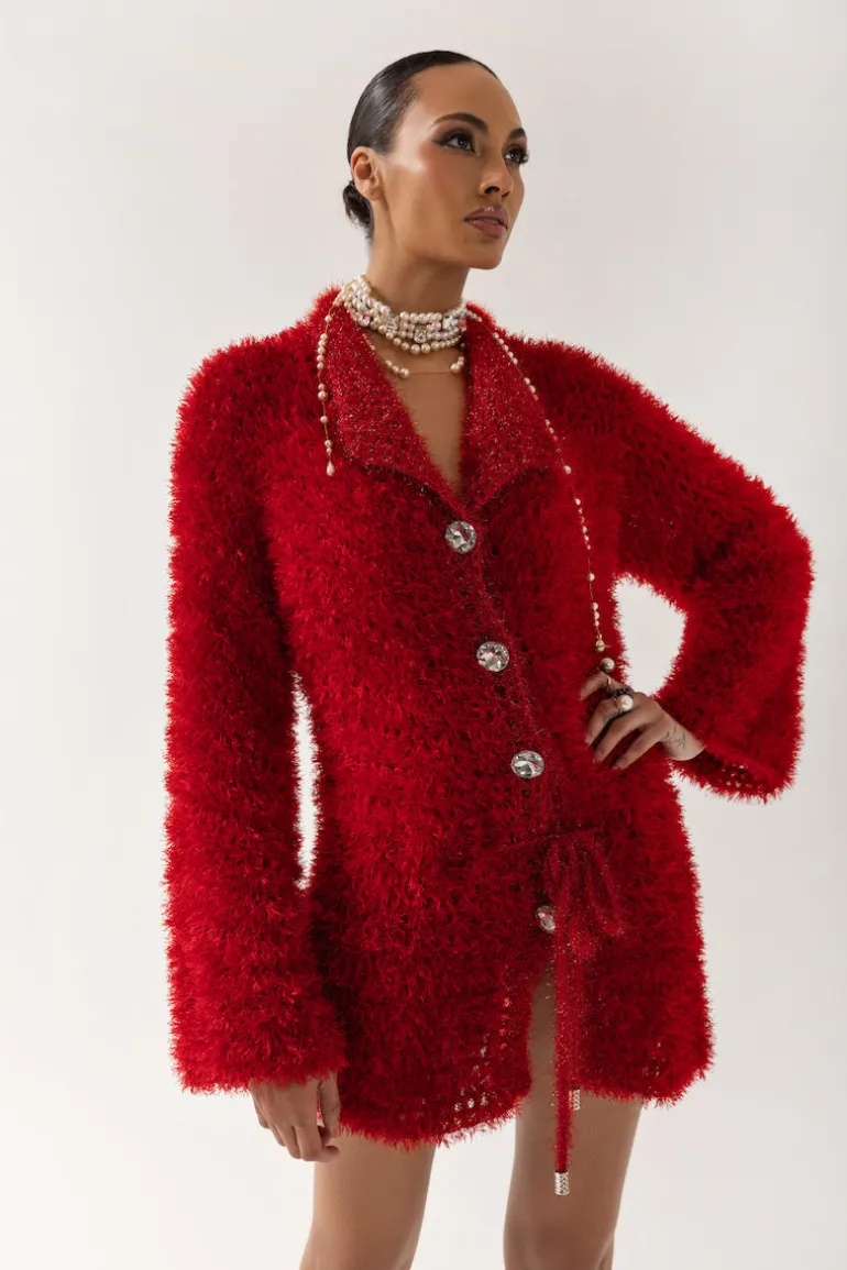 Knitwear<CULT MIA MONROE HANDMADE KNIT CARDIGAN DRESS Red