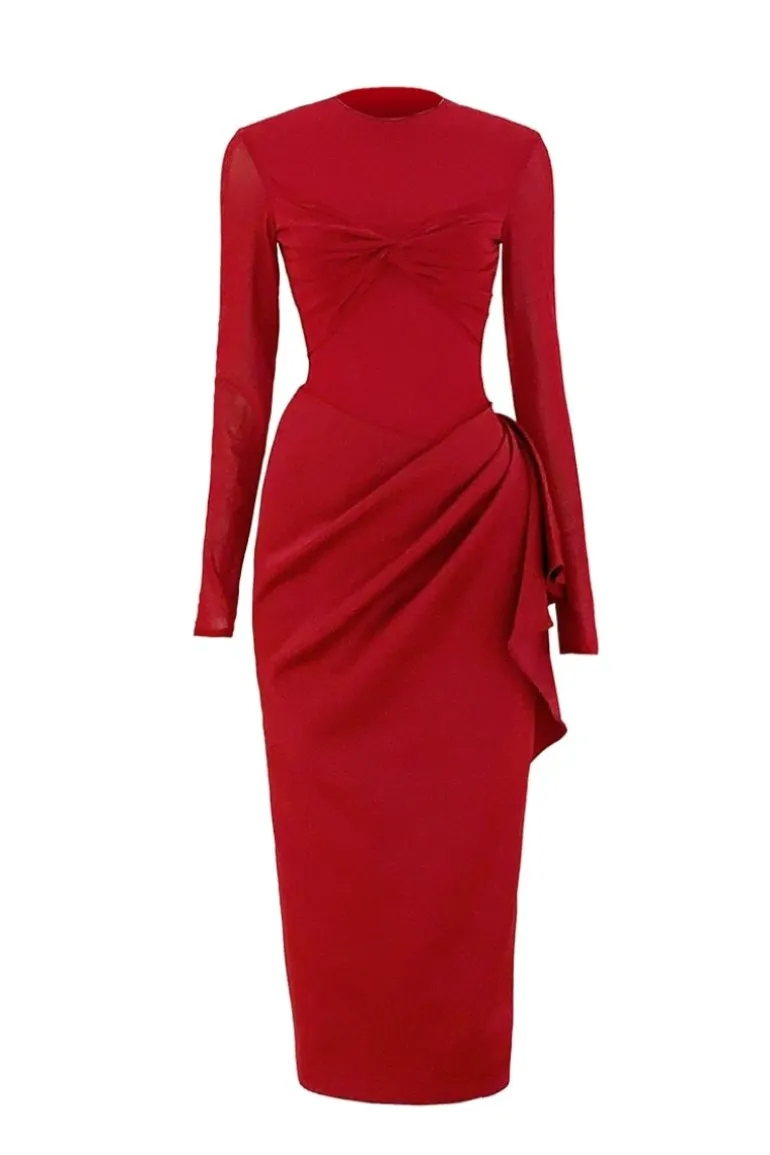 Dresses | Midi Dresses<CULT MIA PLEATED WAIST PENCIL MIDI DRESS Red