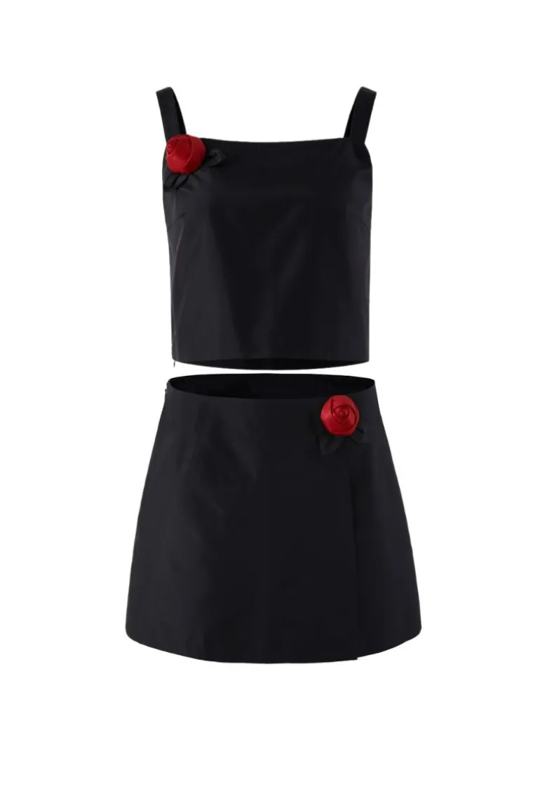 Outfit Sets<CULT MIA RED ROSE APPLIQUÉ SET Black