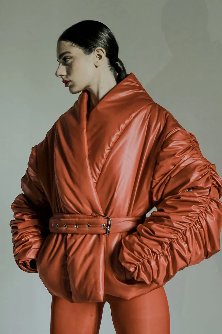 Jackets<CULT MIA RUCHED SLEEVE PUFFER JACKET Red