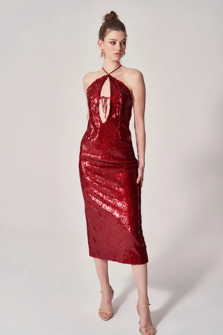 Dresses | Midi Dresses<CULT MIA SEQUIN CUT-OUT MIDI DRESS Red