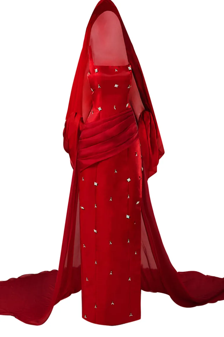 Dresses<CULT MIA STRAIGHT LONG DRESS WITH HEADSCARF Red