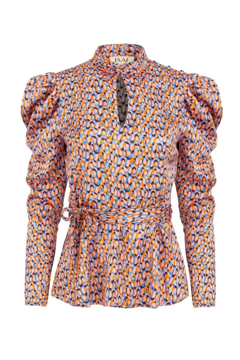 Tops<CULT MIA RED TURTLENECK PRINTED CUTOUT BLOUSE Red/Pink