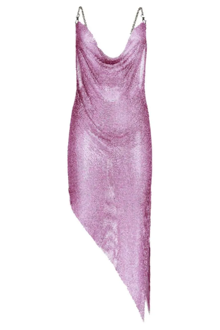Dresses | Midi Dresses<CULT MIA REDDISH-PURPLE X CHAIN CRYSTALS SLIT MIDI DRESS Reddish Purple
