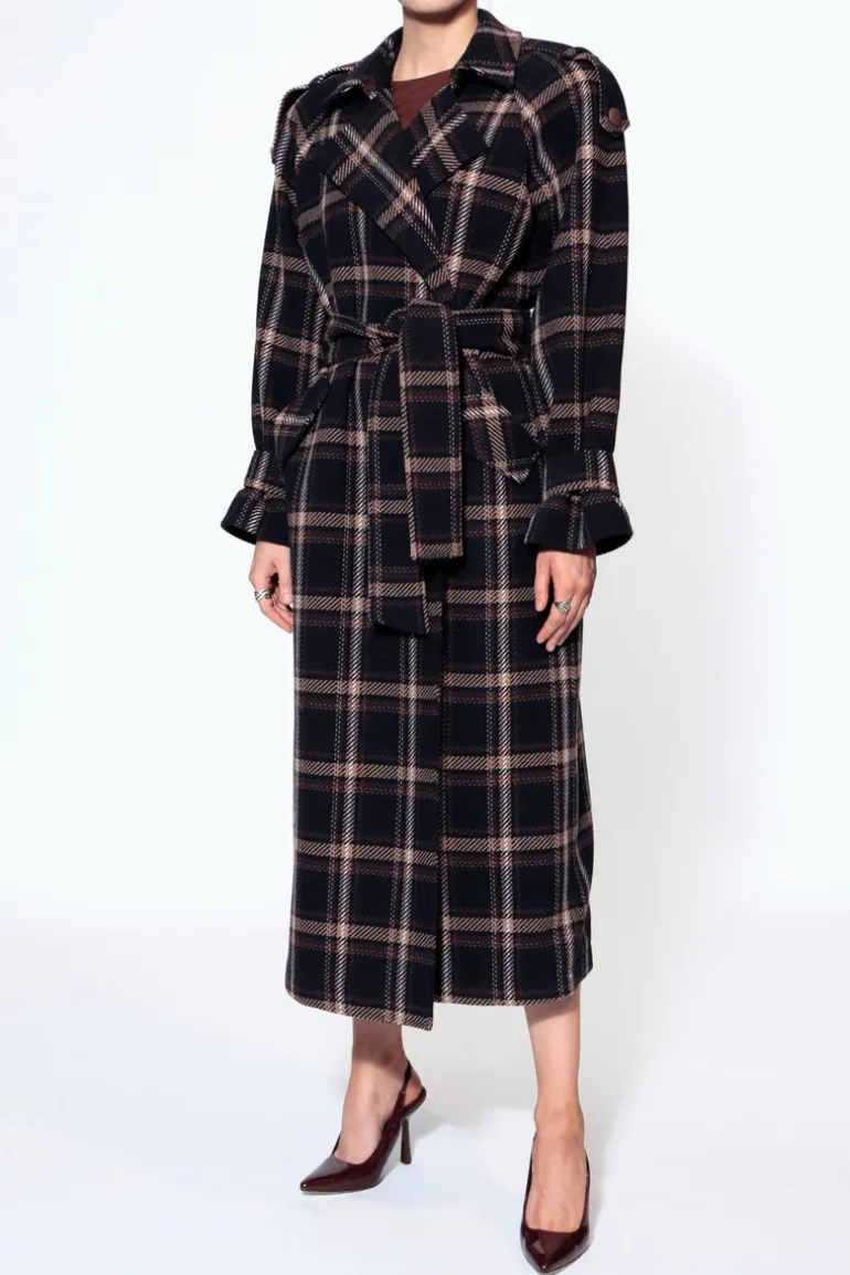 Coats<CULT MIA RICARDA COAT IN Check Navy Brown