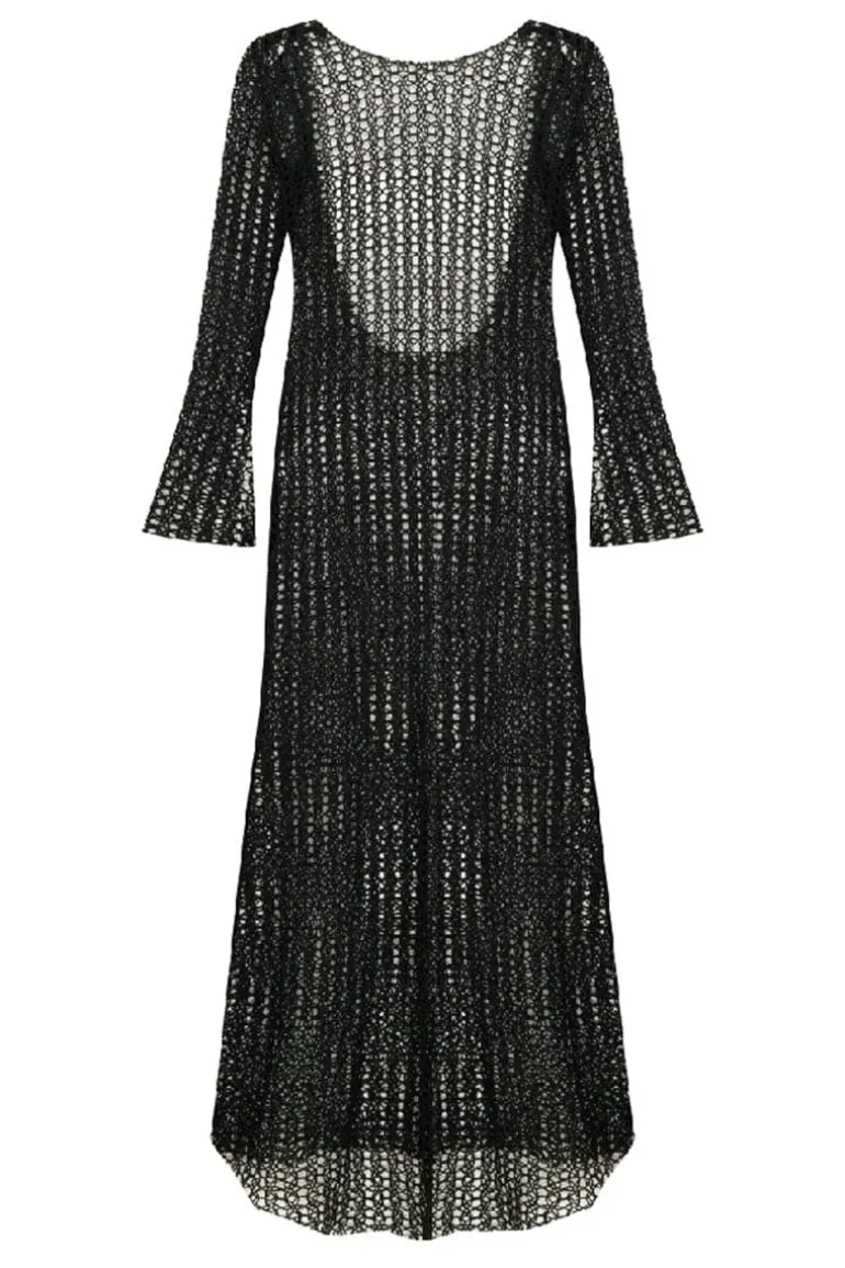 Dresses<CULT MIA RIONA OPEN-BACK CROCHET LONG DRESS Black