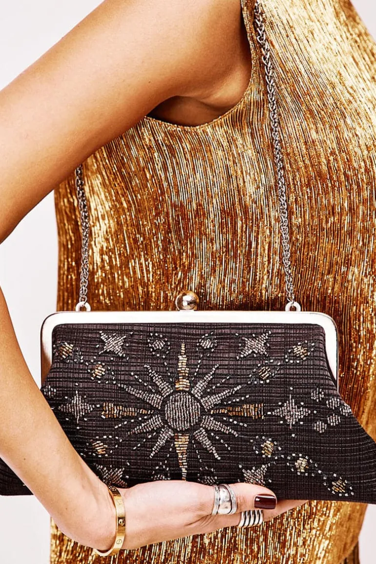 Clutch Bags<CULT MIA RISE BLACK EMBELLISHED CLASSIC CLUTCH Black/Silver/Gold