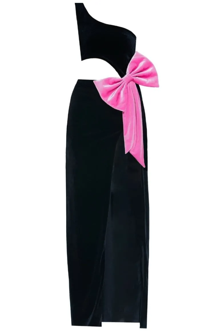 Dresses<CULT MIA RITZ ONE-SHOULDER GOWN Black/Pink