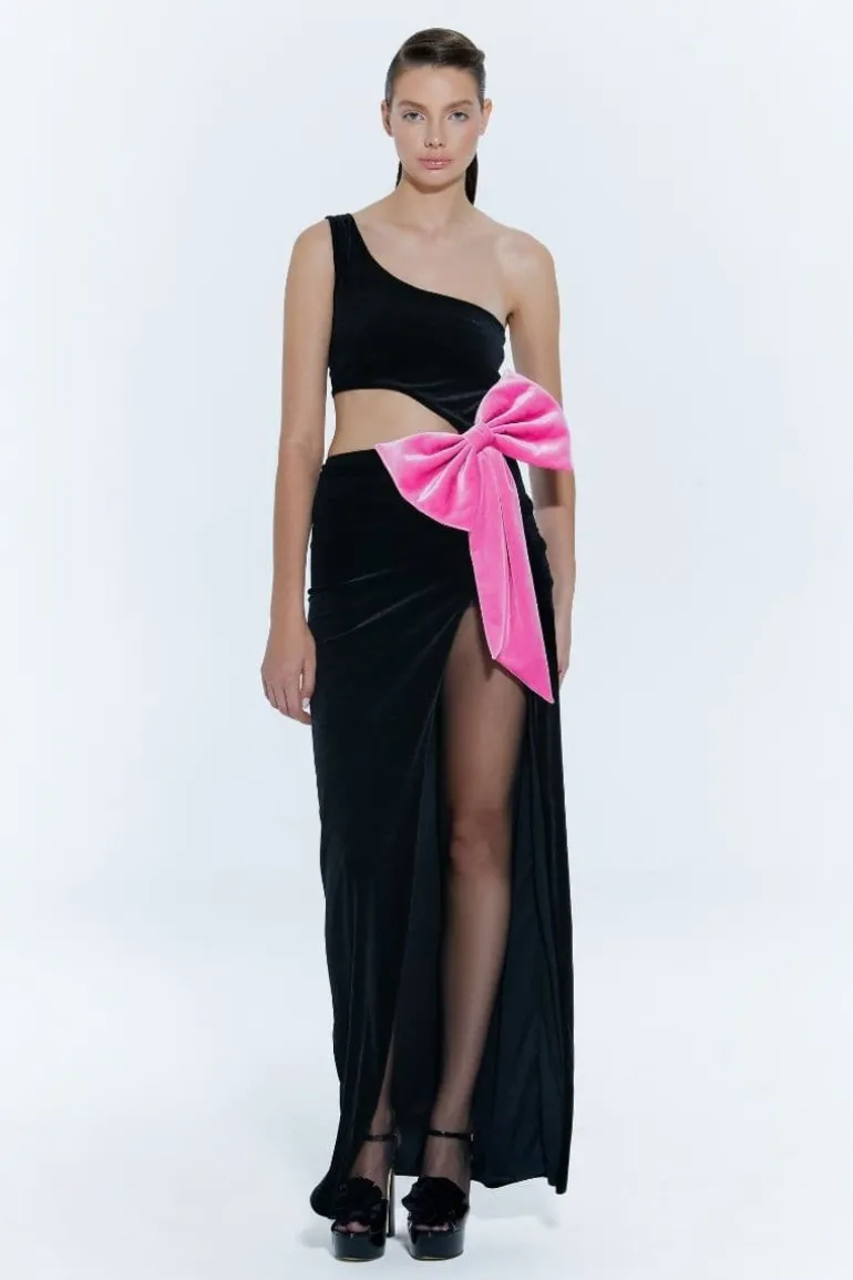 Dresses<CULT MIA RITZ ONE-SHOULDER GOWN Black/Pink