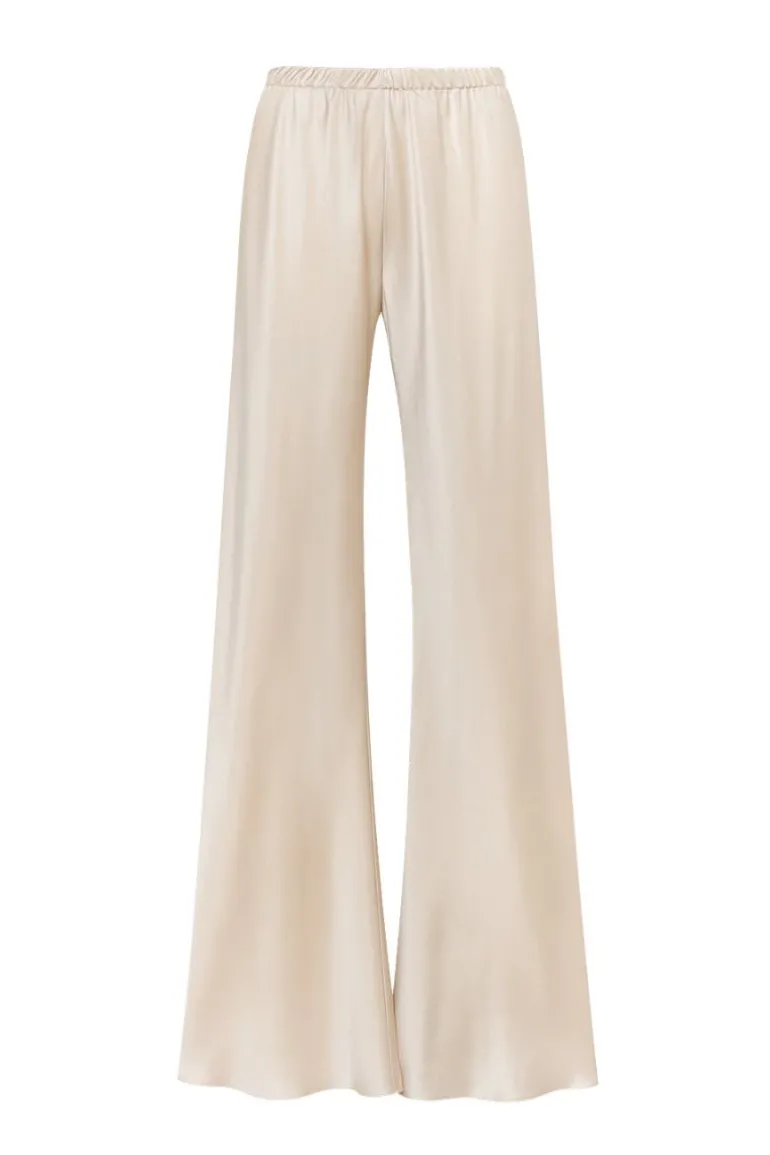 Pants<CULT MIA RIVIERA SILK SATIN FLARED PANTS Pearl-Beige