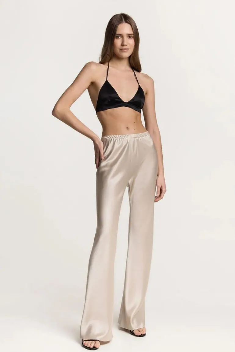 Pants<CULT MIA RIVIERA SILK SATIN FLARED PANTS Pearl-Beige