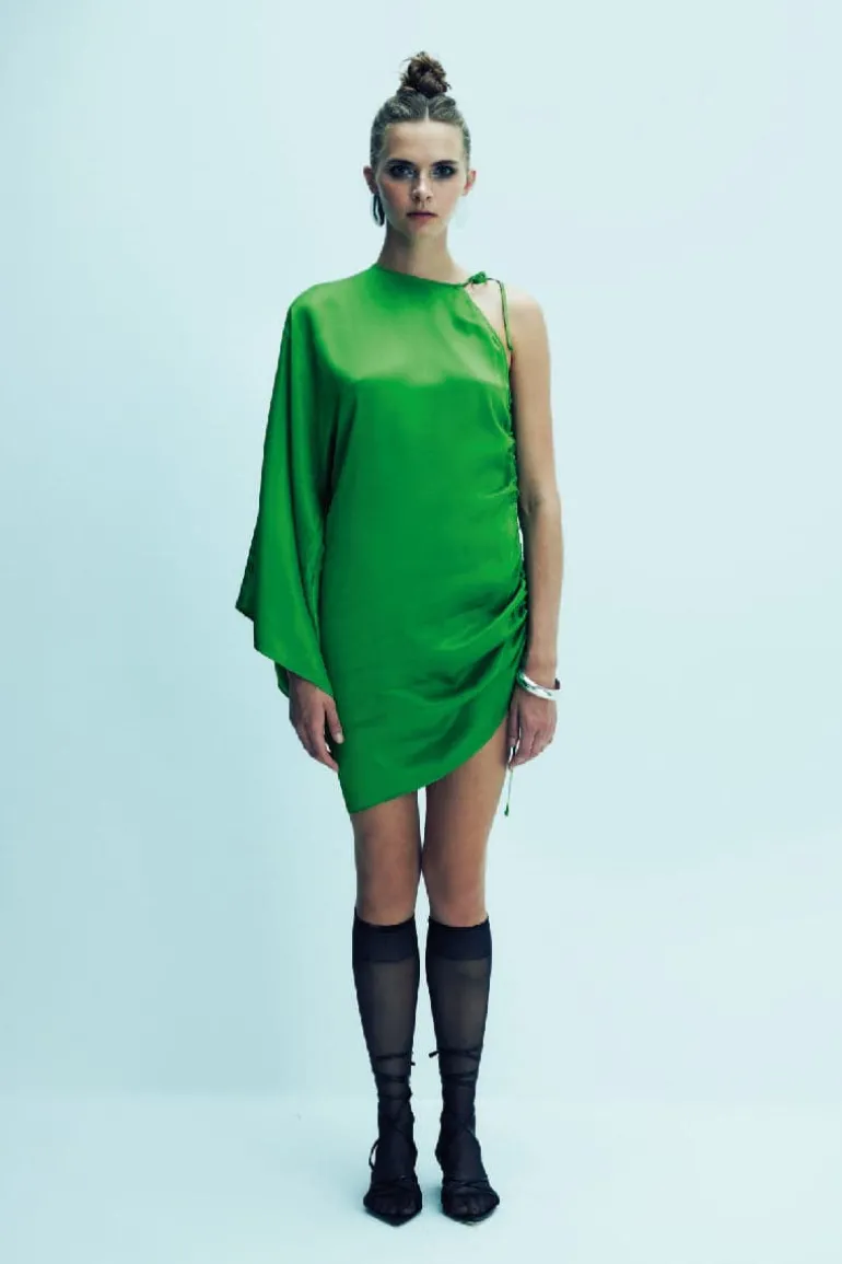 Dresses | Mini Dresses<CULT MIA ROCHA ASYMMETRIC SATIN MINI DRESS Jolly Green
