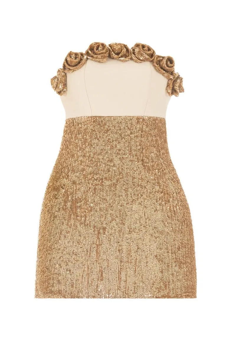 Dresses | Mini Dresses<CULT MIA ROSE APPLIQUÉ SEQUINNED MINI DRESS Bronze Gold/Cream