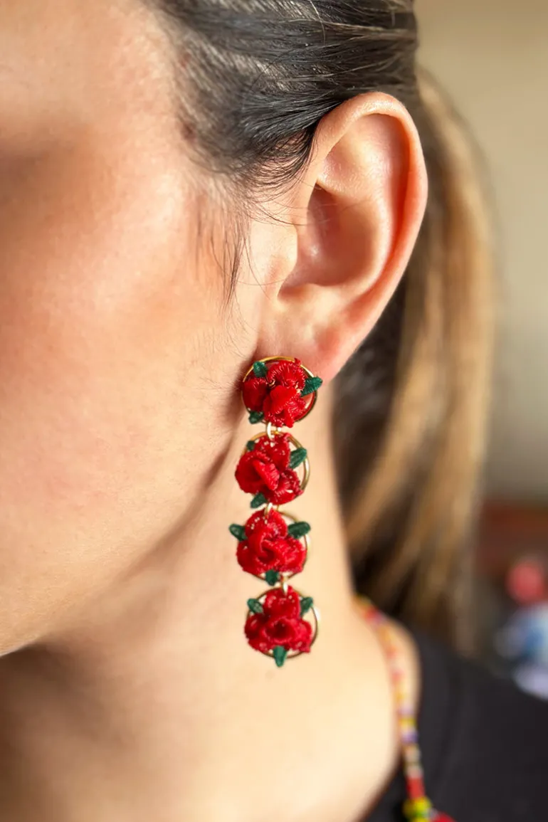 Earrings<CULT MIA ROSES CASCADE EARRINGS Red and Green