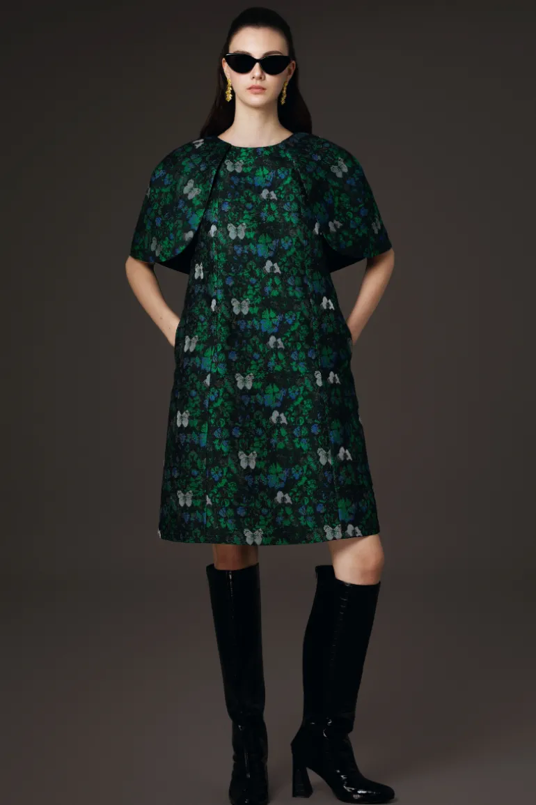 Dresses | Mini Dresses<CULT MIA ROUND NECK AND CAPE SLEEVE SHIFT DRESS Dark Green