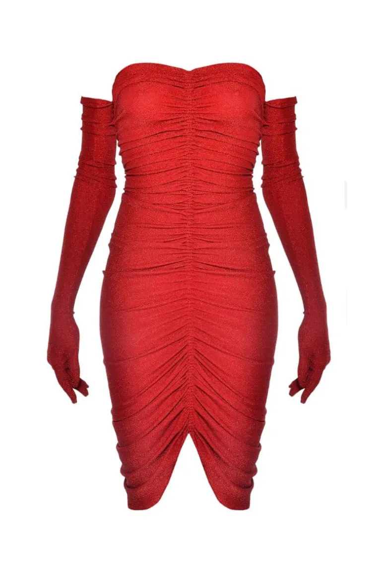 Dresses | Midi Dresses<CULT MIA SPARKLY MIDI DRESS WITH GLOVES Ruby