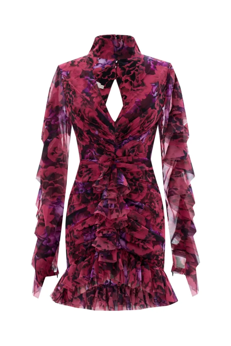 Dresses | Mini Dresses<CULT MIA RUFFLED FLORAL PATTERNED MINI DRESS IN FUCHSIA FLORAL Multicolor