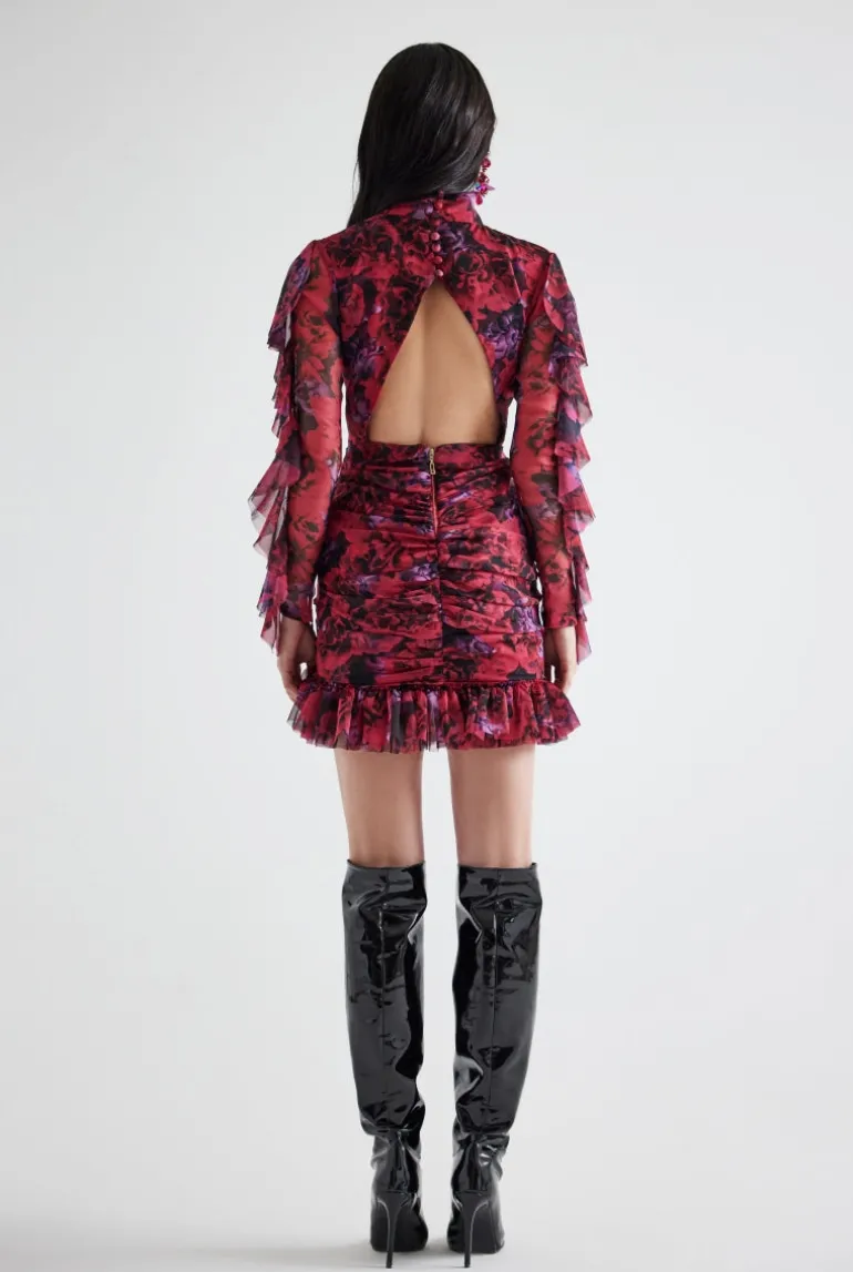 Dresses | Mini Dresses<CULT MIA RUFFLED FLORAL PATTERNED MINI DRESS IN FUCHSIA FLORAL Multicolor