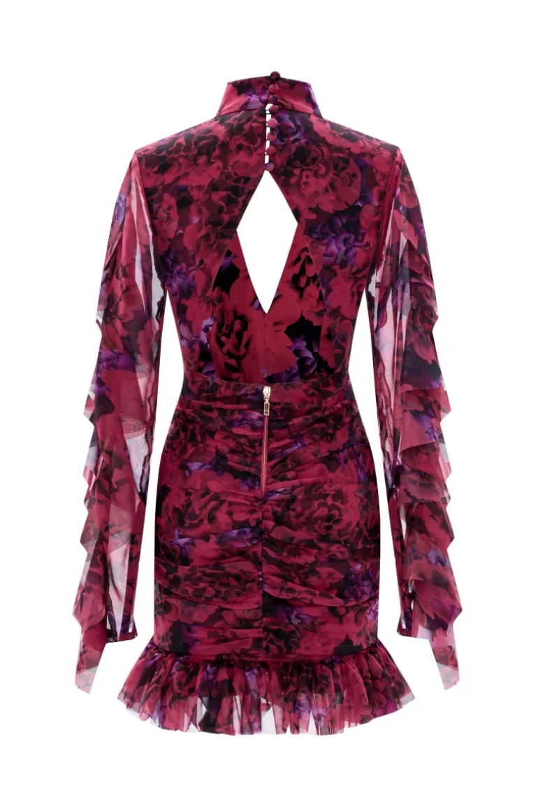 Dresses | Mini Dresses<CULT MIA RUFFLED FLORAL PATTERNED MINI DRESS IN FUCHSIA FLORAL Multicolor