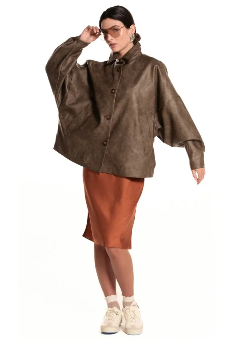 Jackets<CULT MIA RYDER FAUX LEATHER JACKET Vintage Brown