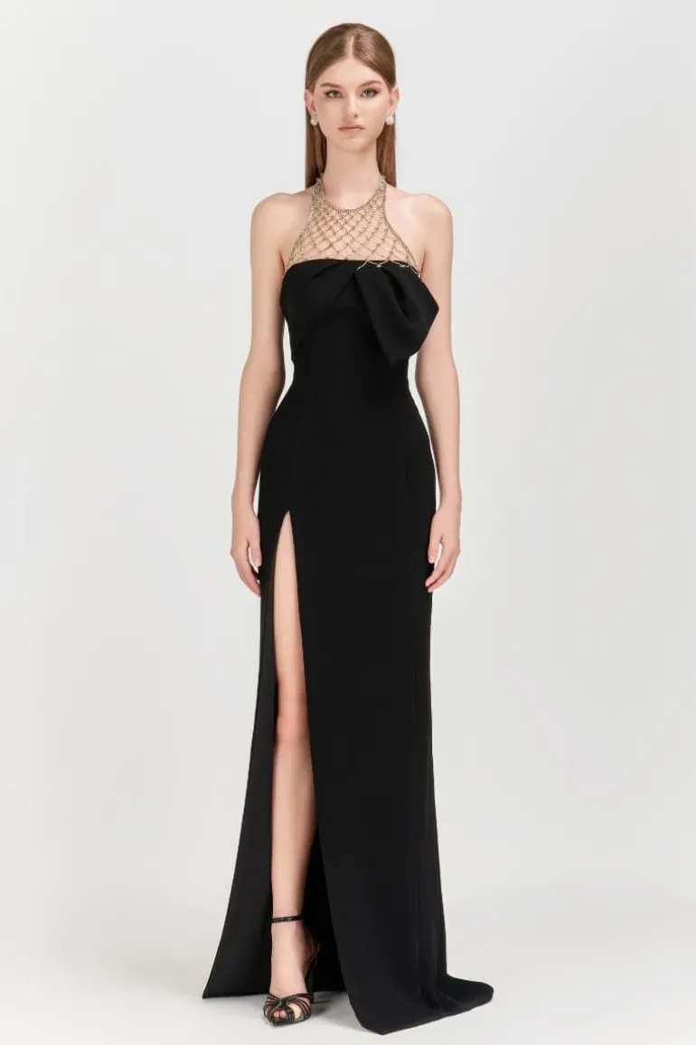 Dresses | Gowns<CULT MIA SABRINA HALTER CREPE MAXI DRESS Black