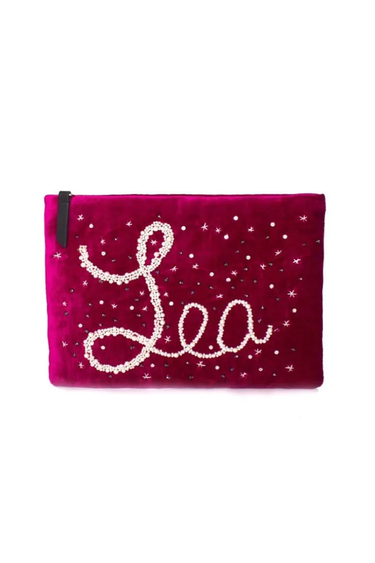 Clutch Bags<CULT MIA SAY MY NAME CUSTOMIZED VELVET POUCH Fuchsia