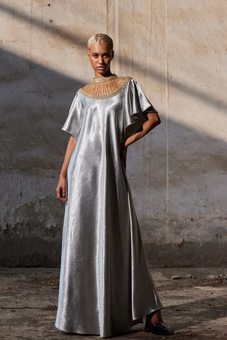 Dresses<CULT MIA SEQUIN EMBROIDERED BIAS MAXI DRESS Silver