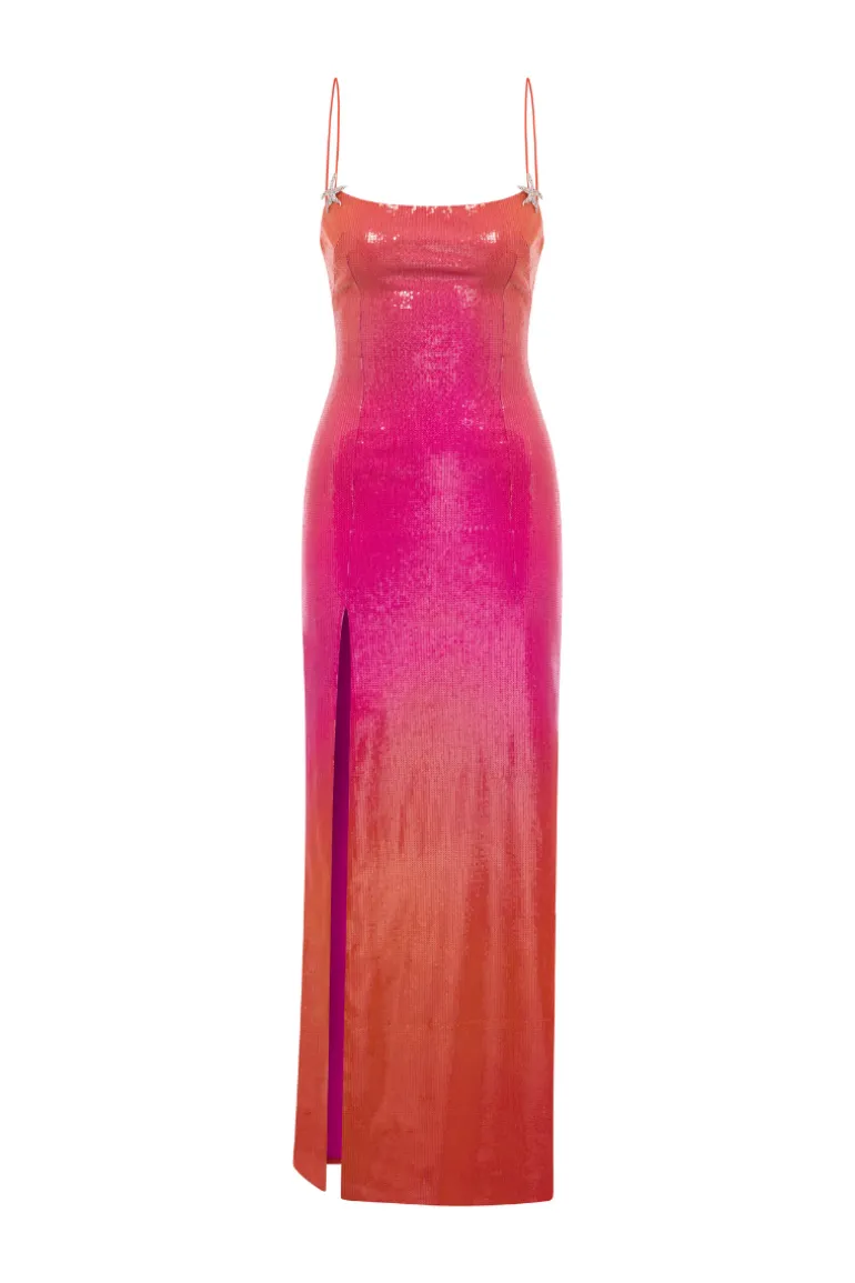 Dresses | Midi Dresses<CULT MIA SEQUINED SLIT DRESS IN SUMMER GRADIENT Orange/Pink Gradient