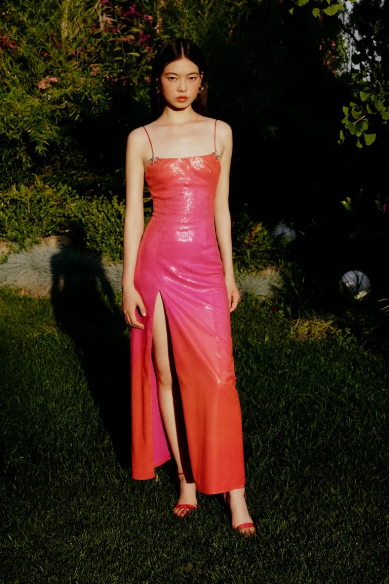 Dresses | Midi Dresses<CULT MIA SEQUINED SLIT DRESS IN SUMMER GRADIENT Orange/Pink Gradient