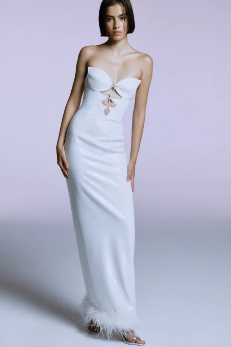 Dresses<CULT MIA SEQUINED GOWN White