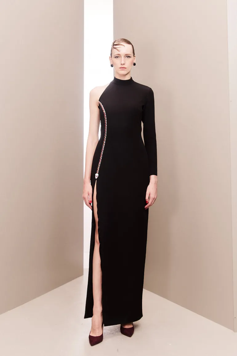 Dresses<CULT MIA SERPENTE CHARM ONE-SHOULDERED DRESS Black