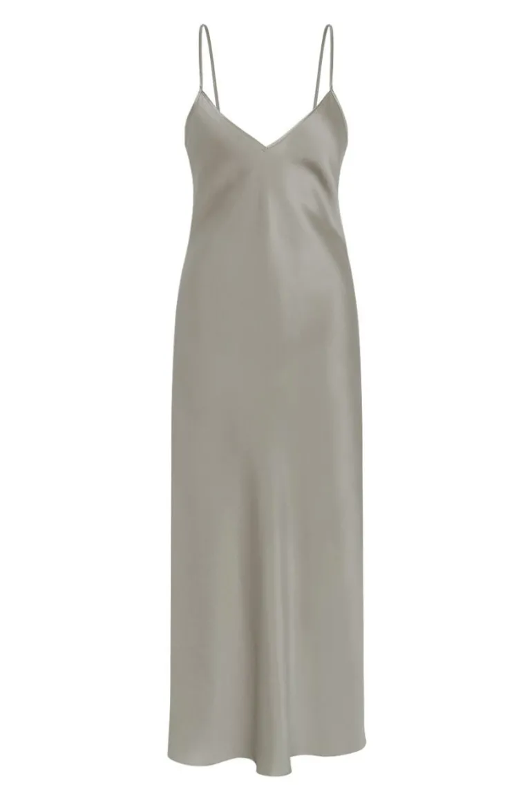 Dresses | Midi Dresses<CULT MIA SHERYL V-NECK SILK SATIN MIDI DRESS Pearl-Grey