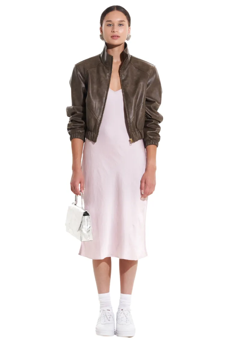 Jackets<CULT MIA SHILOH FAUX LEATHER BOMBER JACKET Vintage Brown