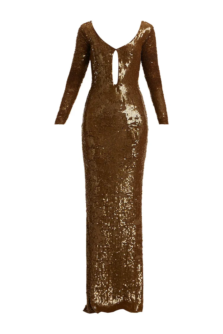 Dresses<CULT MIA SHIMMER SEQUIN MAXI DRESS Brown
