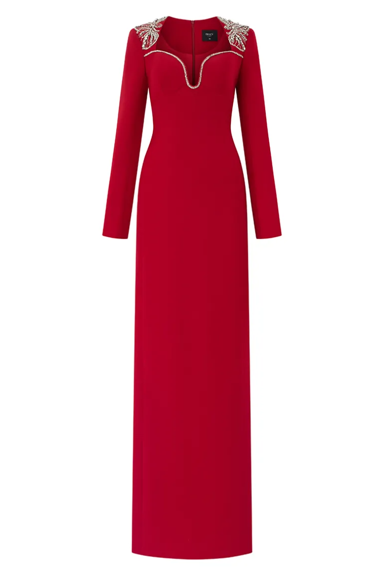 Dresses<CULT MIA SHOULDER CRYSTAL-EMBELLISHED STRAIGHT DRESS Red