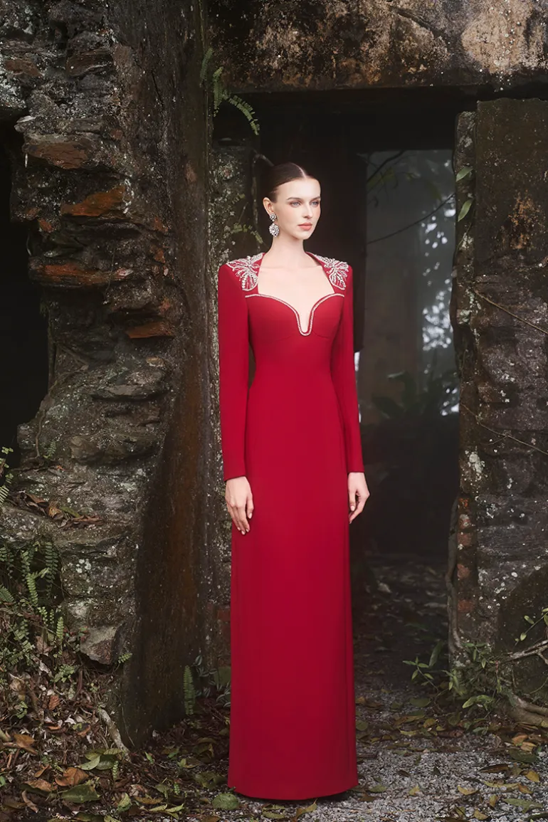 Dresses<CULT MIA SHOULDER CRYSTAL-EMBELLISHED STRAIGHT DRESS Red