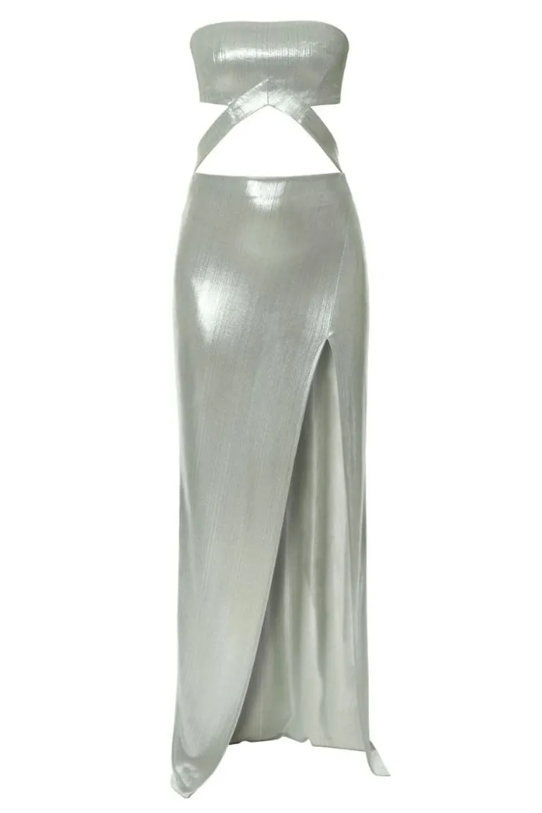 Dresses<CULT MIA SIDNEY SAGE CUT-OUT MAXI DRESS Silver
