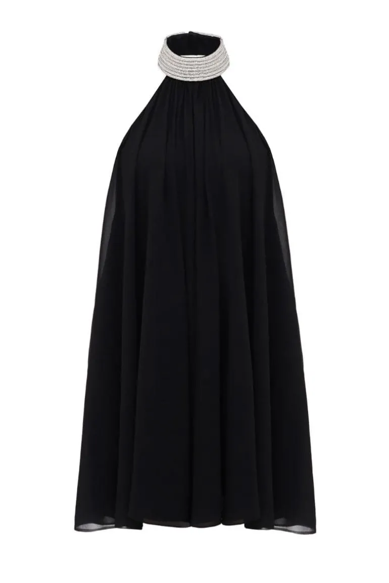Dresses | Mini Dresses<CULT MIA SILK CHIFFON CRYSTAL EMBELLISHED MINI DRESS Black