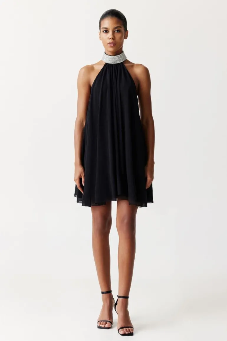 Dresses | Mini Dresses<CULT MIA SILK CHIFFON CRYSTAL EMBELLISHED MINI DRESS Black