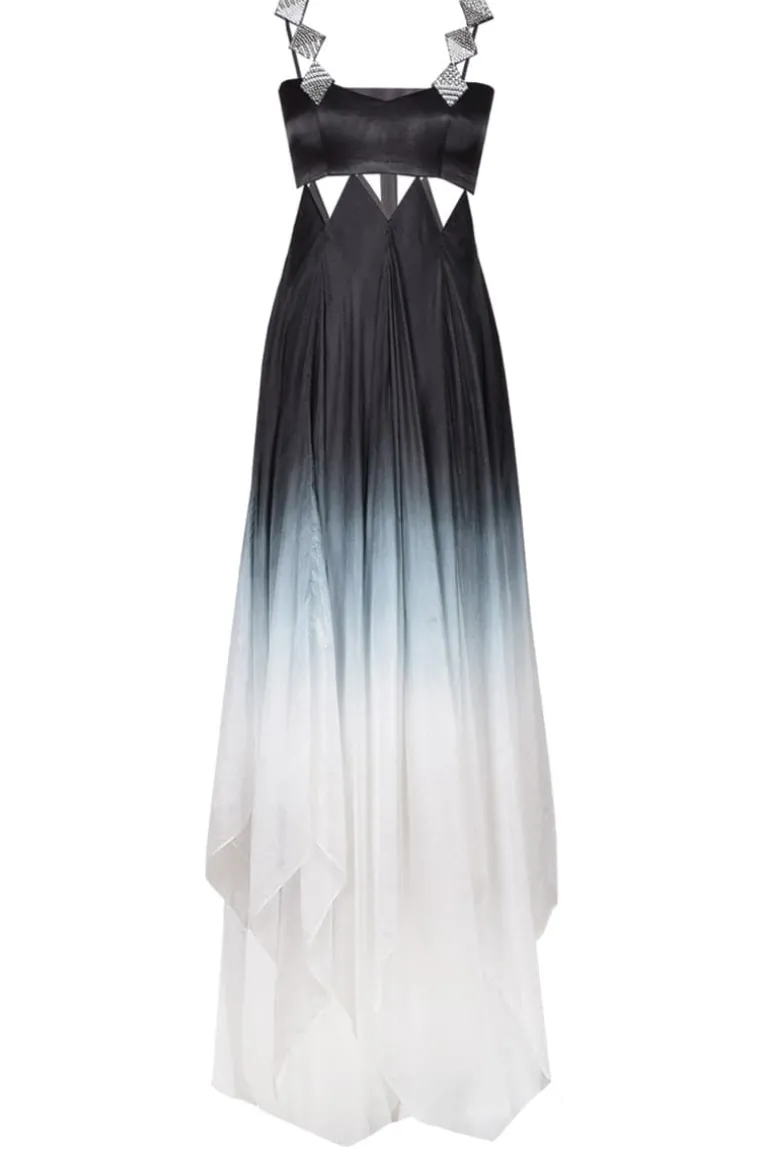 Dresses<CULT MIA SILK GRADIENT MAXI DRESS WITH SEQUIN STRAPS Black-Ivory
