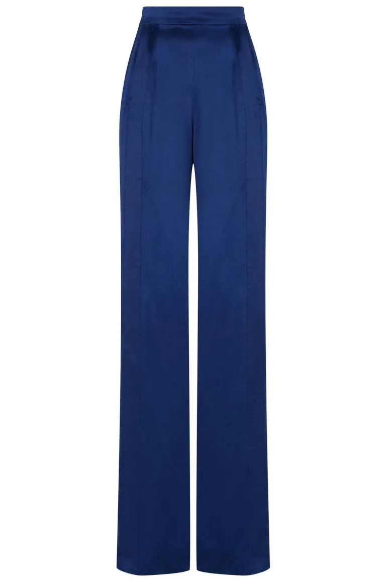 Pants<CULT MIA SILK HIGH-RISE WIDE-LEG PANTS Sapphire