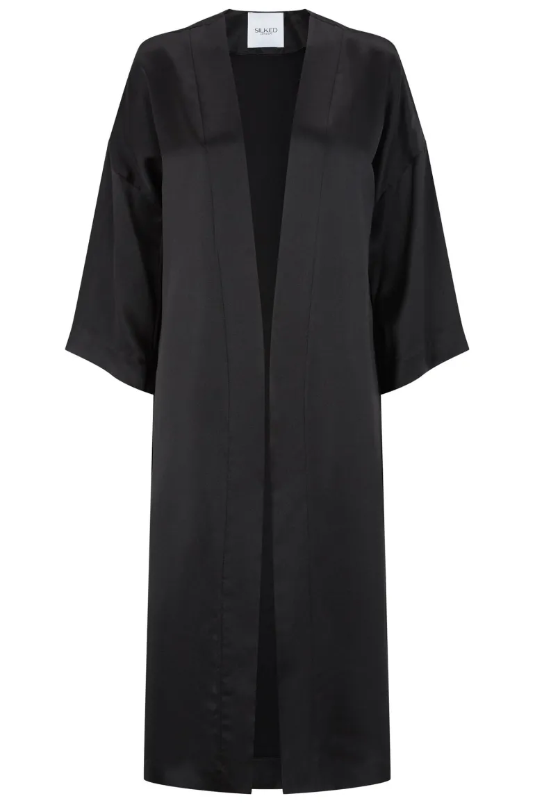 Sleep & Loungewear<CULT MIA SILK MIDI KIMONO Onyx